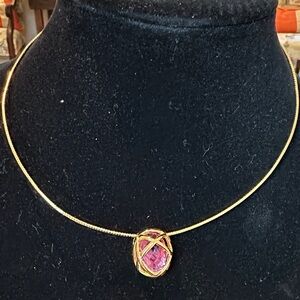 Joan Rivers Gold-Tone Necklace with Pink Faceted Pendant